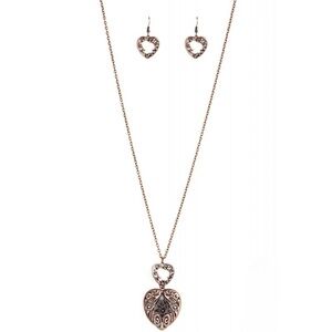 Paparazzi Garden Lover’s Copper Tone Filigree Heart Necklace And Earring Set